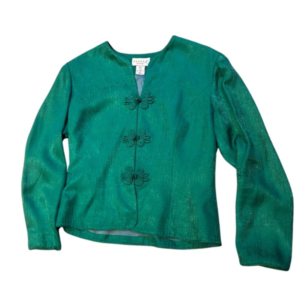 vintage emerald green frog clasp silk jacket evening blazer